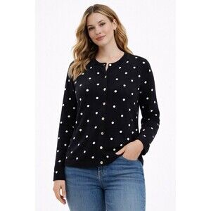 Women’s Black Polka Dot Cardigan Sweater Size M Button Front Long Sleeve